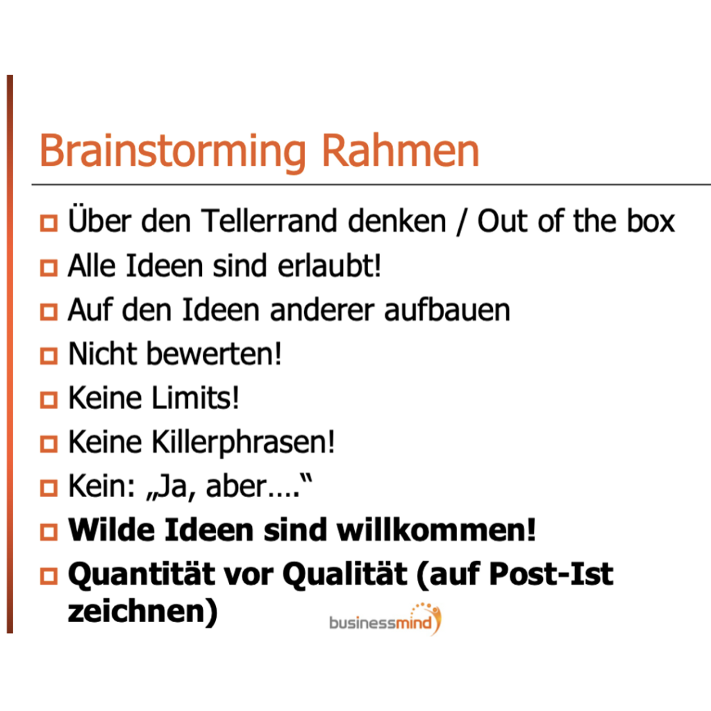 Brainstorming Regeln beim AIT Innovationsworkshop